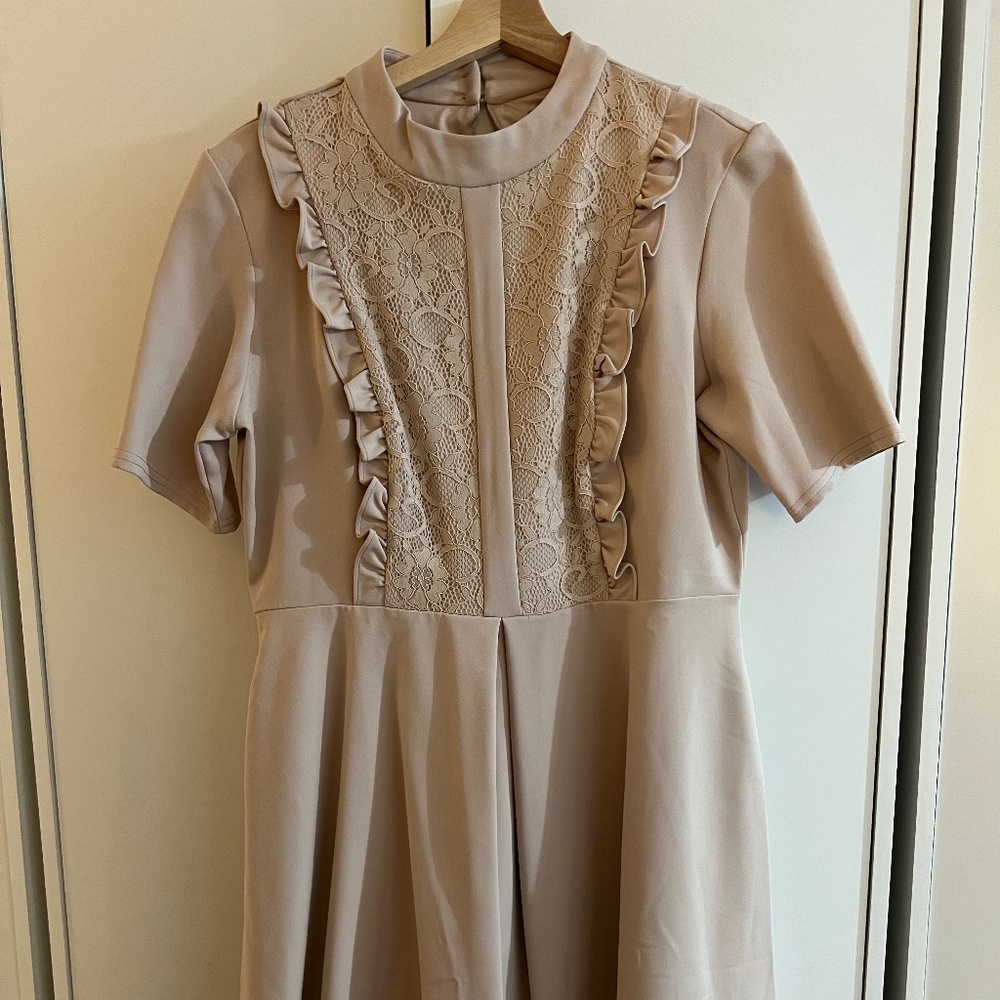 NWT ASOS Lace Panel Fit & Flare Dress Soft Taupe Beige/ Nude Beige Size US 12 - Picture 14 of 16